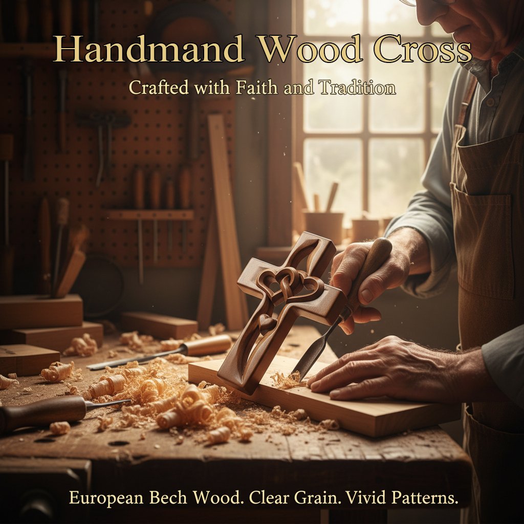 Ръчно изработен дървен кръст с форма на сърце за декорация на стена