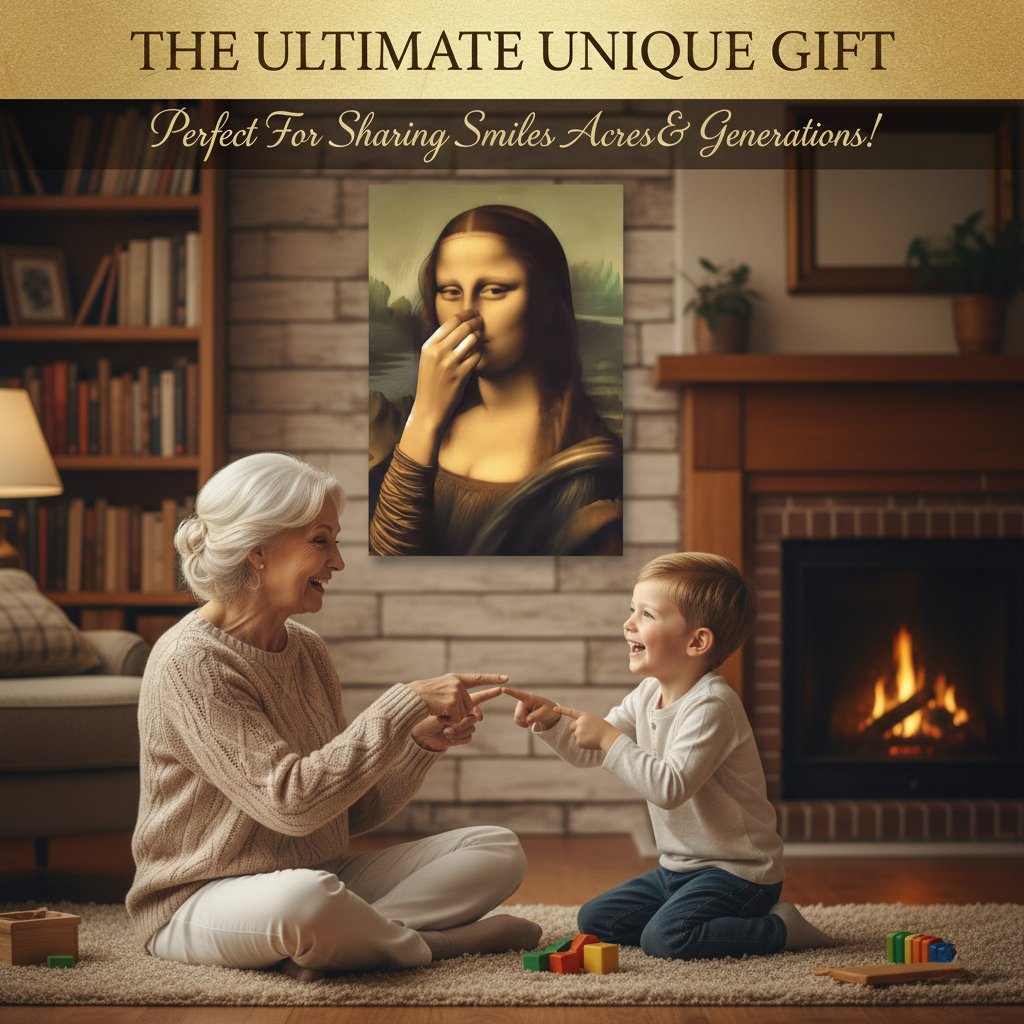 Мона Лиза, държаща носа си – картина на платно за баня