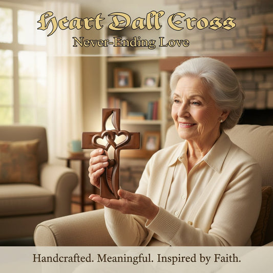 Ръчно изработен дървен кръст с форма на сърце за декорация на стена