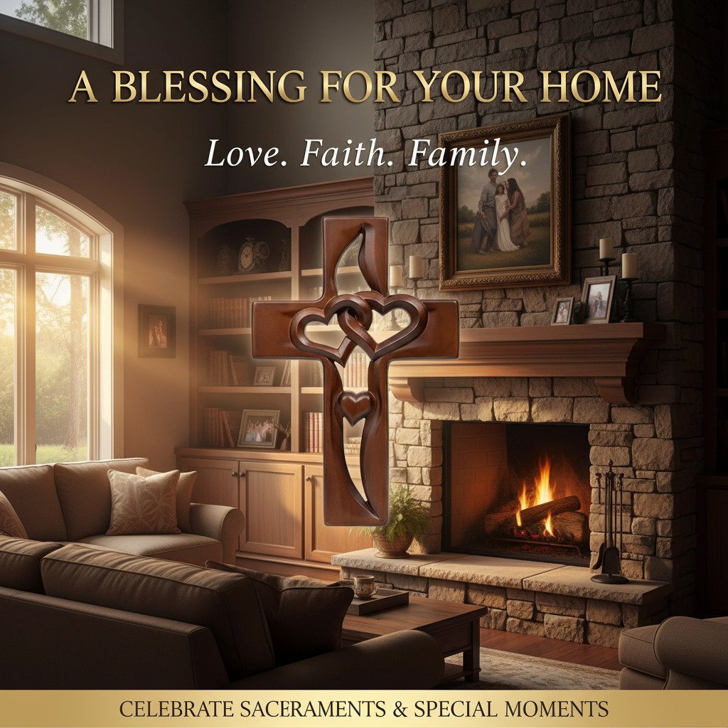 Ръчно изработен дървен кръст с форма на сърце за декорация на стена